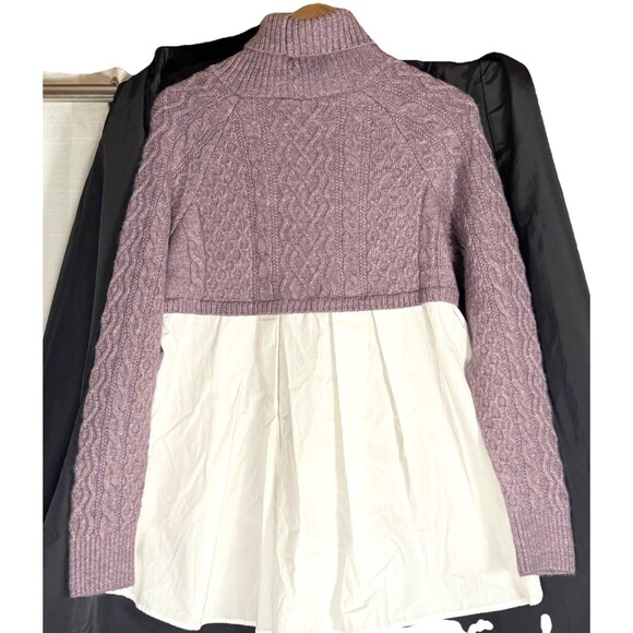 By Anthropologie Mixed Media Turtleneck Cable Sweater Size Medium Ret $118 - Picture 2 of 14